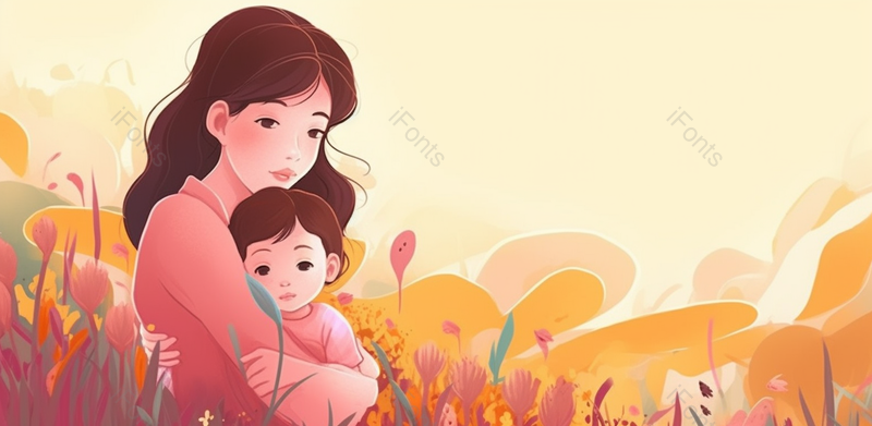红衣妈妈抱小孩卡通小清新母亲节母女插画海报背景宣传图,插画/手绘图,插画/手绘图库,插画/手绘图下载,插画/手绘